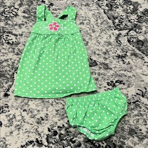 Green Polka Dot Baby Dress with Bloomers